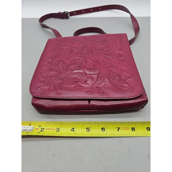 Patricia Nash Granada Tooled Genuine Leather Crossbody Florence Burgundy - Picture 2 of 10